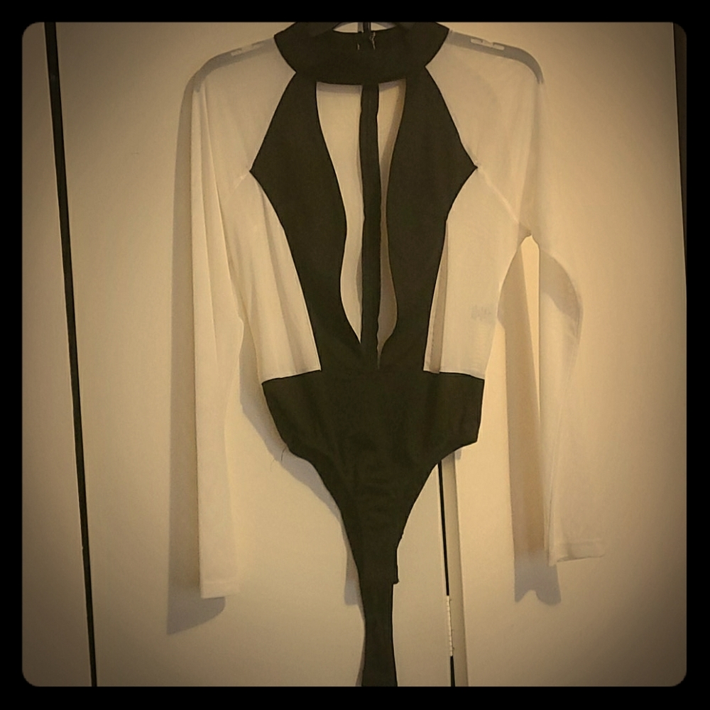 Sexy White and Black opened body suit